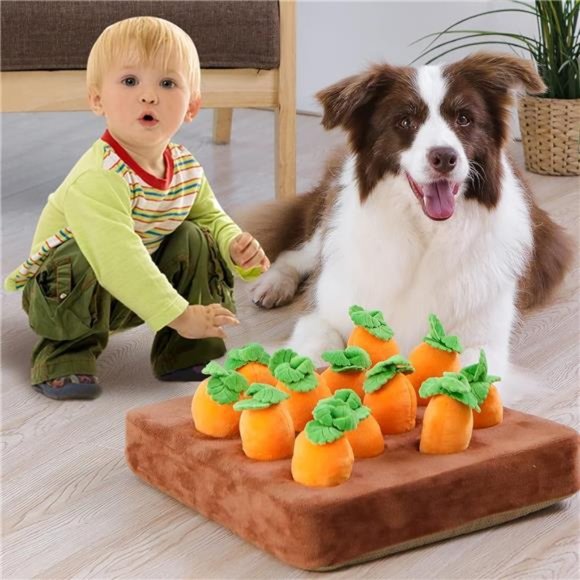 Interactive Dog Toys, Squeak Carrot Snuffle Mat Plush Puzzle Toys 2 in 1 - Picture 7 of 7